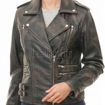 Women's Elite Brown Leather Biker Jacket - Slim Fit Asymmetric Genuine Lambskin Motorcycle Distressed Vintage Chic Moto Coat