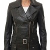 Women's Opulent Black Leather Biker Jacket - Slim Fit Asymmetric Genuine Sheepskin Motorcycle Classic Longline Belted Moto Coat