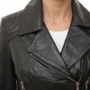 Women's Opulent Black Leather Biker Jacket - Slim Fit Asymmetric Genuine Sheepskin Motorcycle Classic Longline Belted Moto Coat