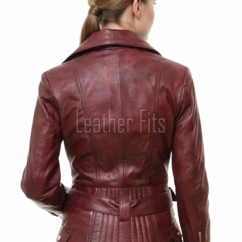 Women's Bespoke Maroon Leather Biker Jacket - Slim Fit Asymmetric Genuine Lambskin Motorcycle Classic Longline Belted Moto Coat