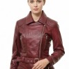 Women's Bespoke Maroon Leather Biker Jacket - Slim Fit Asymmetric Genuine Lambskin Motorcycle Classic Longline Belted Moto Coat
