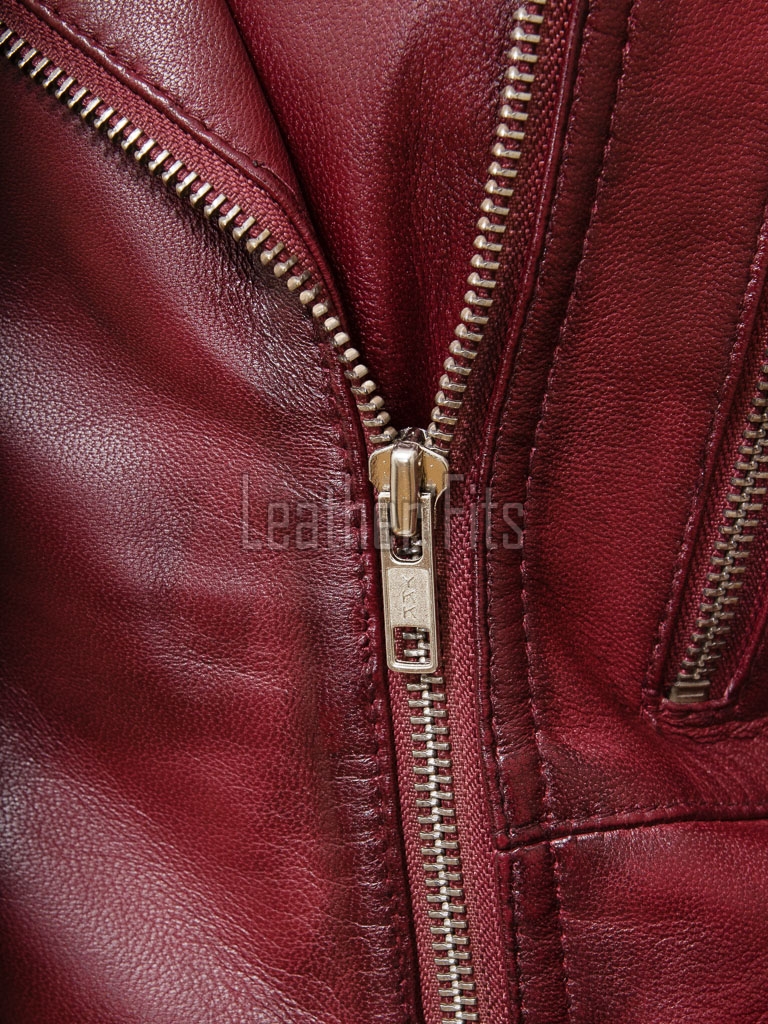 Women's Bespoke Maroon Leather Biker Jacket - Slim Fit Asymmetric Genuine Lambskin Motorcycle Classic Longline Belted Moto Coat