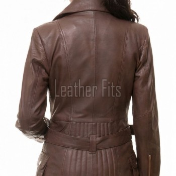 Women's Sumptuous Brown Leather Biker Jacket - Slim Fit Asymmetric Genuine Lambskin Motorcycle Classic Longline Belted Moto Coat