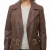 Women's Sumptuous Brown Leather Biker Jacket - Slim Fit Asymmetric Genuine Lambskin Motorcycle Classic Longline Belted Moto Coat