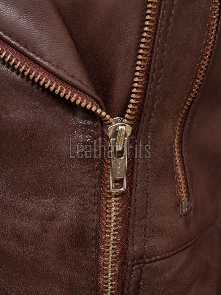 Women's Sumptuous Brown Leather Biker Jacket - Slim Fit Asymmetric Genuine Lambskin Motorcycle Classic Longline Belted Moto Coat