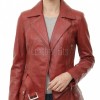 Women's Elite Brick Red Leather Biker Jacket - Slim Fit Asymmetric Genuine Sheepskin Motorcycle Classic Longline Belted Moto Coat