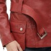 Women's Elite Brick Red Leather Biker Jacket - Slim Fit Asymmetric Genuine Sheepskin Motorcycle Classic Longline Belted Moto Coat