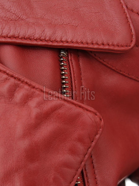 Women's Elite Brick Red Leather Biker Jacket - Slim Fit Asymmetric Genuine Sheepskin Motorcycle Classic Longline Belted Moto Coat