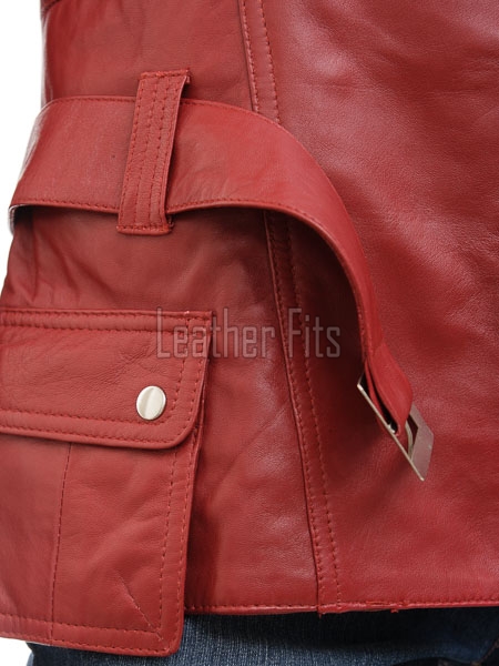 Women's Elite Brick Red Leather Biker Jacket - Slim Fit Asymmetric Genuine Sheepskin Motorcycle Classic Longline Belted Moto Coat
