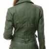 Women's Opulent Green Leather Biker Jacket - Slim Fit Asymmetric Genuine Lambskin Motorcycle Classic Longline Belted Moto Coat