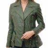 Women's Opulent Green Leather Biker Jacket - Slim Fit Asymmetric Genuine Lambskin Motorcycle Classic Longline Belted Moto Coat