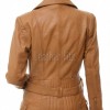 Women's Pristine Tan Leather Biker Jacket - Slim Fit Asymmetric Genuine Cowhide Motorcycle Classic Longline Belted Moto Coat