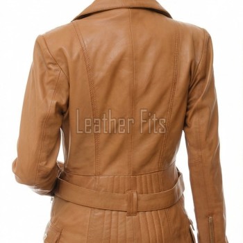 Women's Pristine Tan Leather Biker Jacket - Slim Fit Asymmetric Genuine Cowhide Motorcycle Classic Longline Belted Moto Coat
