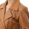 Women's Pristine Tan Leather Biker Jacket - Slim Fit Asymmetric Genuine Cowhide Motorcycle Classic Longline Belted Moto Coat