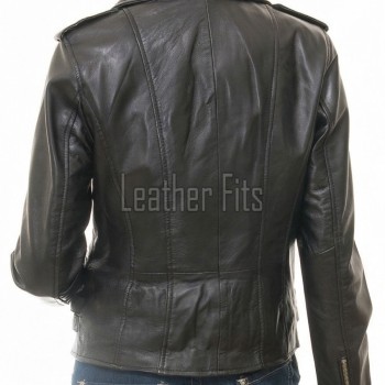 Women's Sumptuous Black Leather Biker Jacket - Slim Fit Asymmetric Genuine Lambskin Motorcycle Classic Cropped Buckle Moto Coat