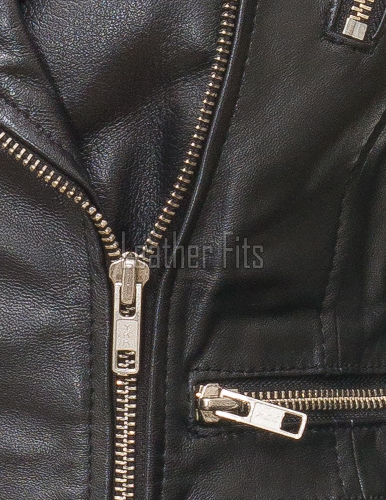 Women's Sumptuous Black Leather Biker Jacket - Slim Fit Asymmetric Genuine Lambskin Motorcycle Classic Cropped Buckle Moto Coat