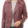 Women's Sumptuous Burgundy Leather Biker Jacket - Slim Fit Asymmetric Genuine Lambskin Motorcycle Premium Cropped Buckled Moto Coat