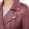 Women's Sumptuous Burgundy Leather Biker Jacket - Slim Fit Asymmetric Genuine Lambskin Motorcycle Premium Cropped Buckled Moto Coat