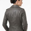 Women's Opulent Grey Leather Biker Jacket - Slim Fit Asymmetric Genuine Lambskin Motorcycle Elite Cropped Quad-Zip Moto Coat