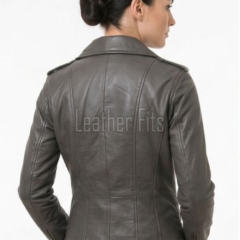 Women's Opulent Grey Leather Biker Jacket - Slim Fit Asymmetric Genuine Lambskin Motorcycle Elite Cropped Quad-Zip Moto Coat