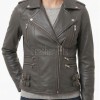 Women's Opulent Grey Leather Biker Jacket - Slim Fit Asymmetric Genuine Lambskin Motorcycle Elite Cropped Quad-Zip Moto Coat