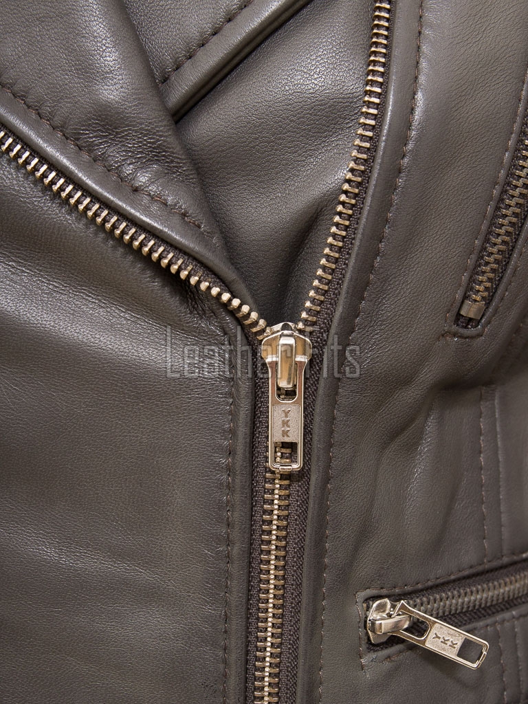 Women's Opulent Grey Leather Biker Jacket - Slim Fit Asymmetric Genuine Lambskin Motorcycle Elite Cropped Quad-Zip Moto Coat