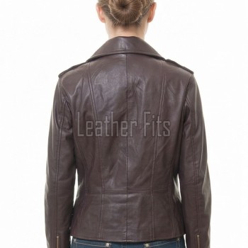Women's Elite Brown Leather Biker Jacket - Slim Fit Asymmetric Genuine Lambskin Motorcycle Classic Cropped Quad-Zip Moto Coat