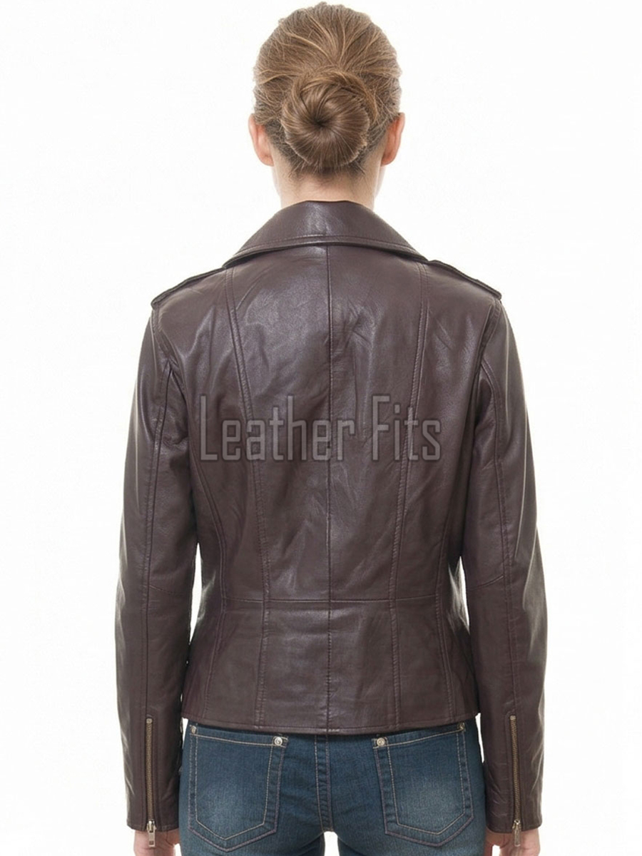 Women's Elite Brown Leather Biker Jacket - Slim Fit Asymmetric Genuine Lambskin Motorcycle Classic Cropped Quad-Zip Moto Coat