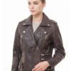Women's Elite Brown Leather Biker Jacket - Slim Fit Asymmetric Genuine Lambskin Motorcycle Classic Cropped Quad-Zip Moto Coat