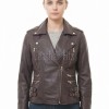 Women's Elite Brown Leather Biker Jacket - Slim Fit Asymmetric Genuine Lambskin Motorcycle Classic Cropped Quad-Zip Moto Coat