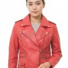 Women's High-End Red Leather Biker Jacket - Slim Fit Asymmetric Genuine Lambskin Motorcycle Classic Cropped Quad-Zip Moto Coat