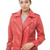 Women's High-End Red Leather Biker Jacket - Slim Fit Asymmetric Genuine Lambskin Motorcycle Classic Cropped Quad-Zip Moto Coat