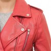 Women's High-End Red Leather Biker Jacket - Slim Fit Asymmetric Genuine Lambskin Motorcycle Classic Cropped Quad-Zip Moto Coat