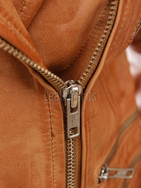 Women's Sumptuous Tan Leather Biker Jacket - Slim Fit Asymmetric Genuine Lambskin Motorcycle Classic Cropped Quad-Zip Moto Coat