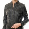 Women's Summit Luxury Black Leather Biker Jacket - Slim Fit Diamond Quilted Genuine Lambskin Classic Cafe Racer Chic Moto Coat