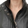Women's Verve Luxury Black Leather Biker Jacket - Slim Fit Genuine Lambskin High Funnel Neck Minimalist Sleek Concealed Zip Rider Coat