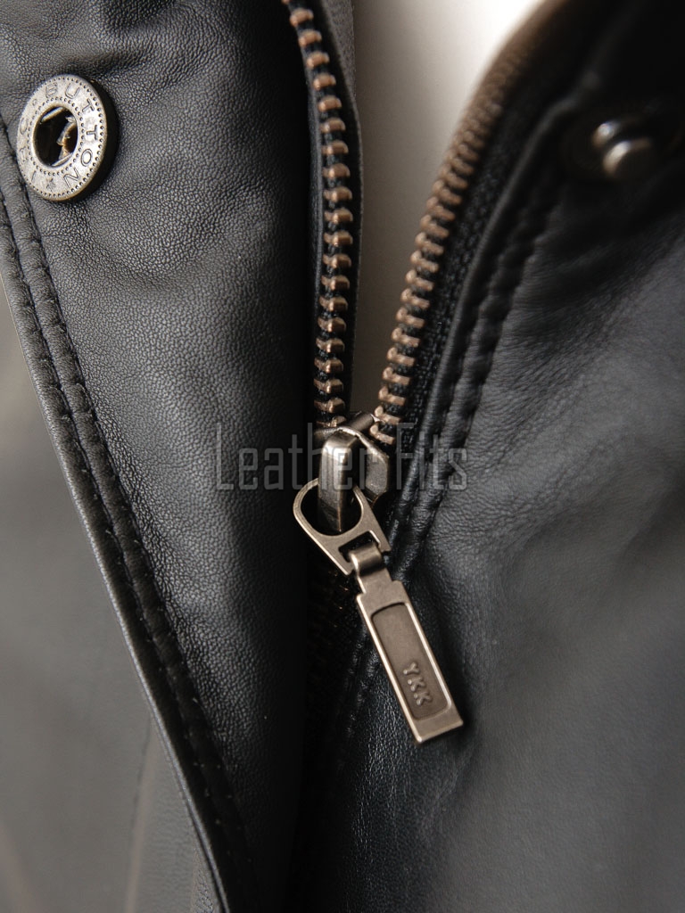 Women's Verve Luxury Black Leather Biker Jacket - Slim Fit Genuine Lambskin High Funnel Neck Minimalist Sleek Concealed Zip Rider Coat