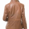 Women's Aura Luxury Tan Leather Biker Jacket - Slim Fit Genuine Lambskin High Funnel Neck Minimalist Sleek Concealed Zip Rider Coat
