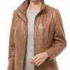 Women's Aura Luxury Tan Leather Biker Jacket - Slim Fit Genuine Lambskin High Funnel Neck Minimalist Sleek Concealed Zip Rider Coat
