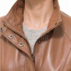 Women's Aura Luxury Tan Leather Biker Jacket - Slim Fit Genuine Lambskin High Funnel Neck Minimalist Sleek Concealed Zip Rider Coat