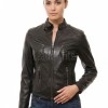 Women's Celestial Luxury Dark Brown Leather Biker Jacket - Slim Fit Genuine Lambskin Pleated Multi-Zip Cafe Racer Motorcycle Coat