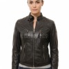 Women's Celestial Luxury Dark Brown Leather Biker Jacket - Slim Fit Genuine Lambskin Pleated Multi-Zip Cafe Racer Motorcycle Coat