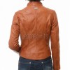 Women's Aurelia Luxury Tan Leather Biker Jacket - Slim Fit Genuine Lambskin Multi-Zip Minimalist Band Collar Café Racer jacket