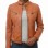 Women's Aurelia Luxury Tan Leather Biker Jacket - Slim Fit Genuine Lambskin Multi-Zip Minimalist Band Collar Café Racer jacket