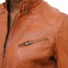 Women's Aurelia Luxury Tan Leather Biker Jacket - Slim Fit Genuine Lambskin Multi-Zip Minimalist Band Collar Café Racer jacket