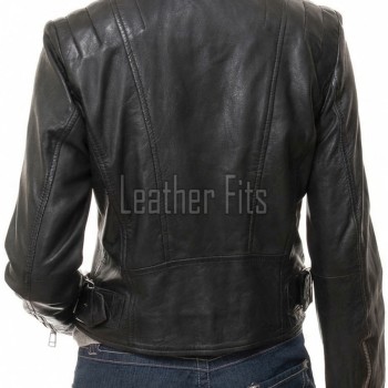 Women's Nocturne Luxury Black Leather Biker Jacket - Slim Fit Genuine Lambskin Asymmetrical Motorcycle Moto Side-Zip Coat