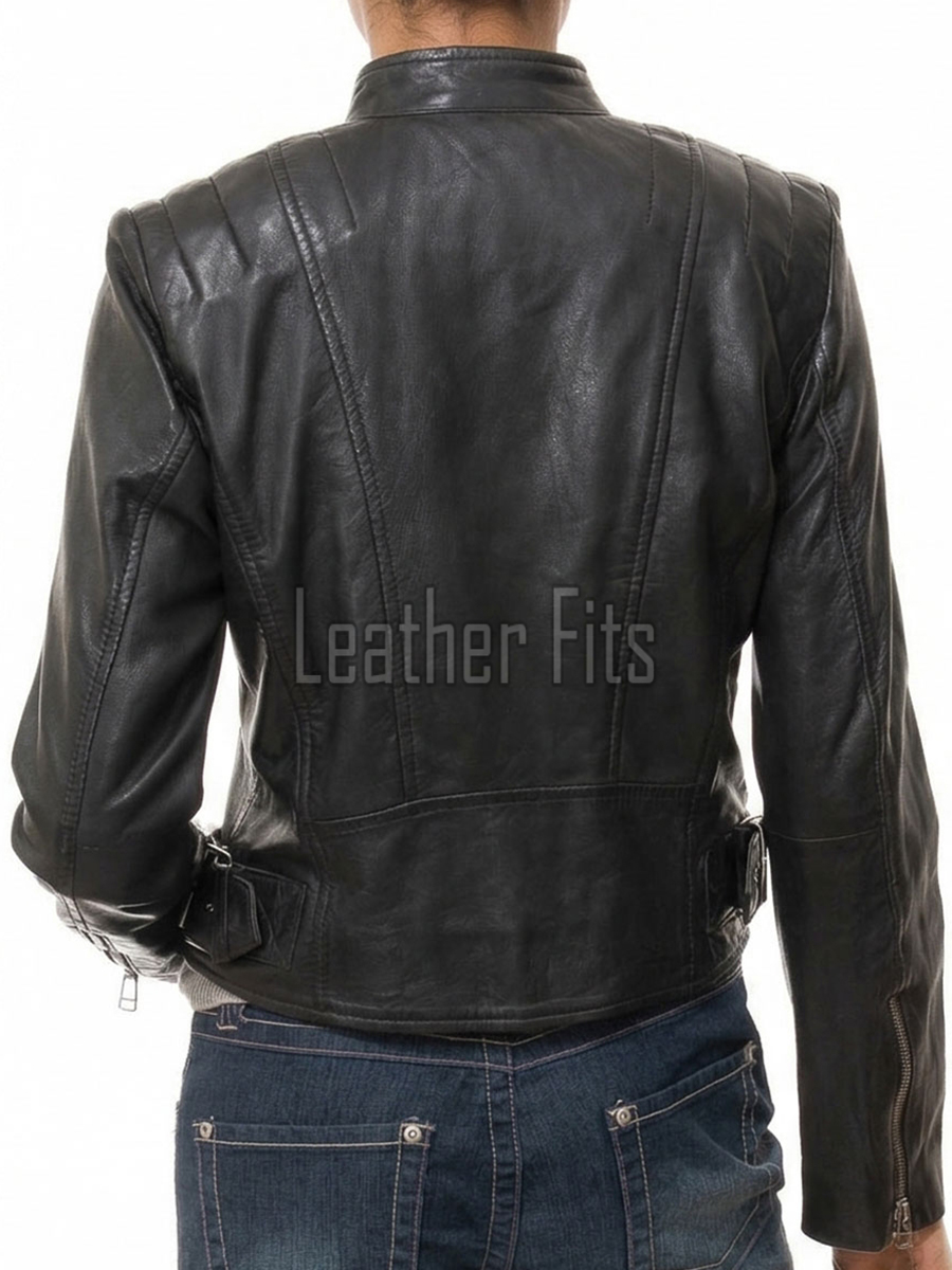 Women's Nocturne Luxury Black Leather Biker Jacket - Slim Fit Genuine Lambskin Asymmetrical Motorcycle Moto Side-Zip Coat