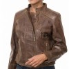 Women's Celestia Luxury Antique Brown Leather Biker Jacket - Slim Fit Genuine Lambskin Asymmetrical Motorcycle Moto Side-Zip Coat