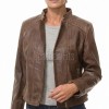 Women's Celestia Luxury Antique Brown Leather Biker Jacket - Slim Fit Genuine Lambskin Asymmetrical Motorcycle Moto Side-Zip Coat