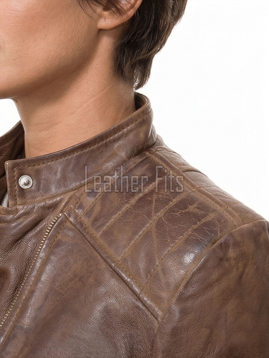 Women's Celestia Luxury Antique Brown Leather Biker Jacket - Slim Fit Genuine Lambskin Asymmetrical Motorcycle Moto Side-Zip Coat